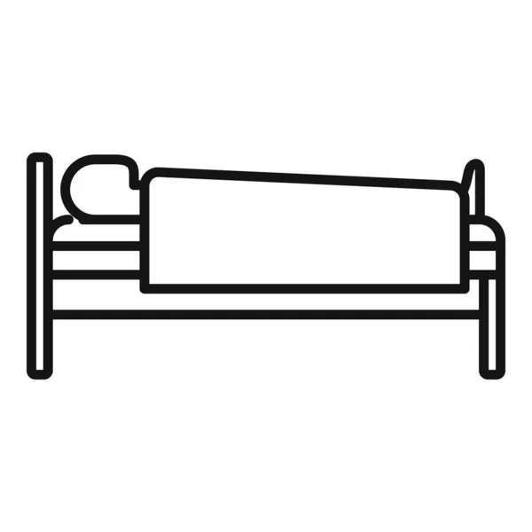 医院病床上的男人图标，轮廓风格 — 图库矢量图片