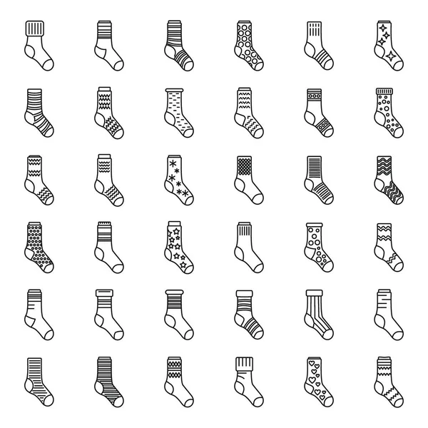 Katoen sokken iconen set, outline stijl — Stockvector