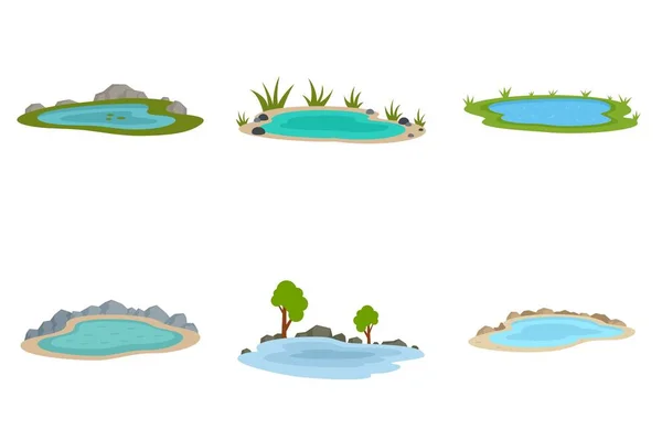 Iconos del lago conjunto vector plano aislado — Vector de stock