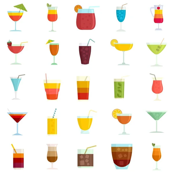 Cocktail icons set flat vector isolated — Stock Vector