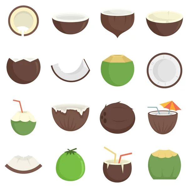 Iconos de coco conjunto vector plano aislado — Vector de stock