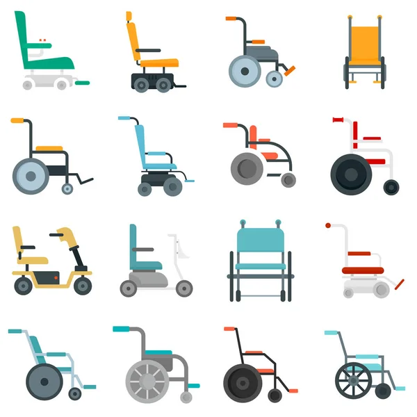 Ícones de cadeira de rodas conjunto vetor plano isolado —  Vetores de Stock