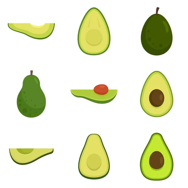 Avocado-Symbole setzen flachen Vektor isoliert — Stockvektor