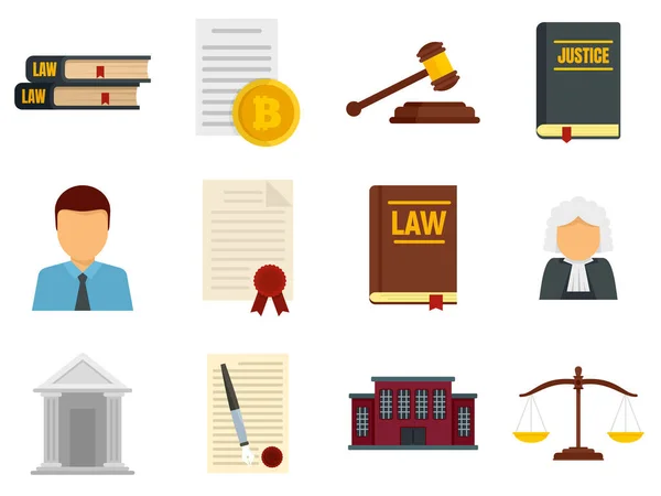 Iconos de la legislación conjunto vector plano aislado — Vector de stock