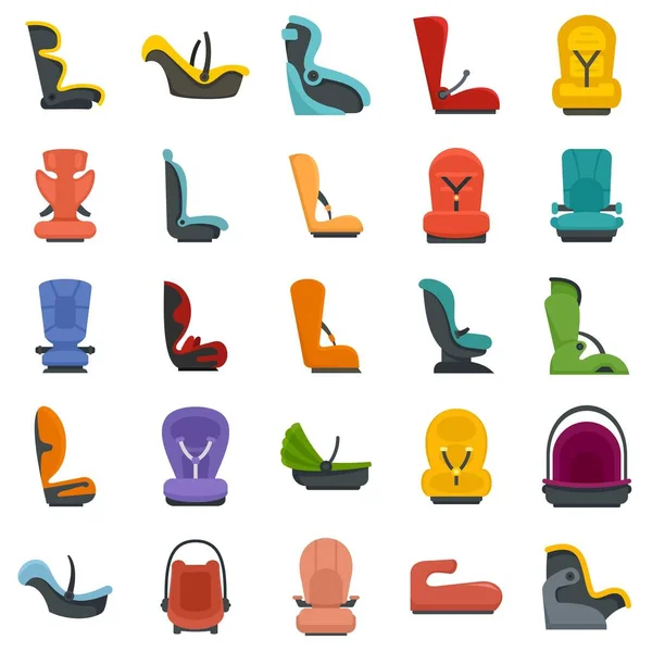 Conjunto de iconos de asiento de coche bebé vector plano aislado — Vector de stock