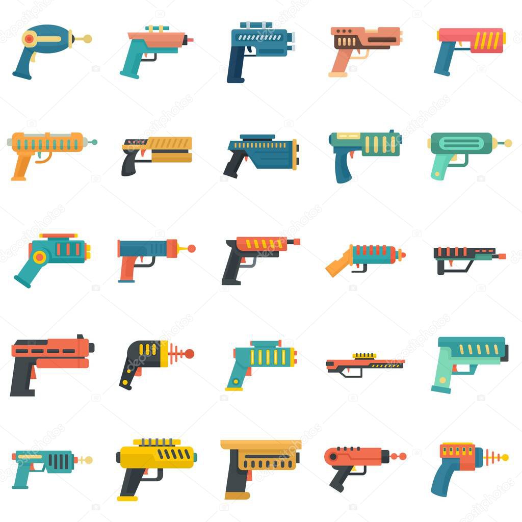 Blaster icons set flat vector isolated