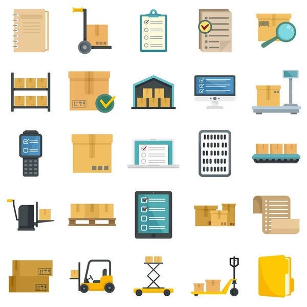 Inventario iconos conjunto plano vector aislado — Vector de stock