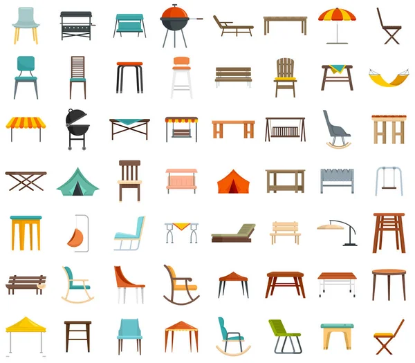 Set icone mobili da giardino vettoriale piatto isolato — Vettoriale Stock