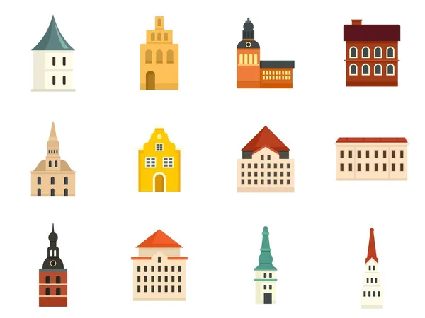 Riga Icons setzen flachen Vektor isoliert — Stockvektor