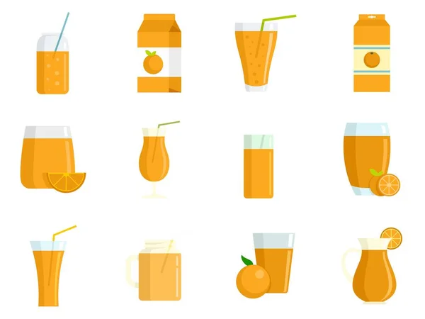 Juice orange icons set flat vector isolated — Stock Vector