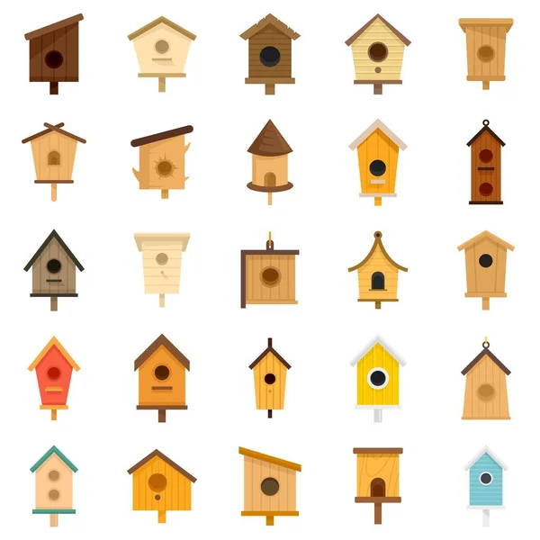 Pájaro casa iconos conjunto plana vector aislado — Vector de stock