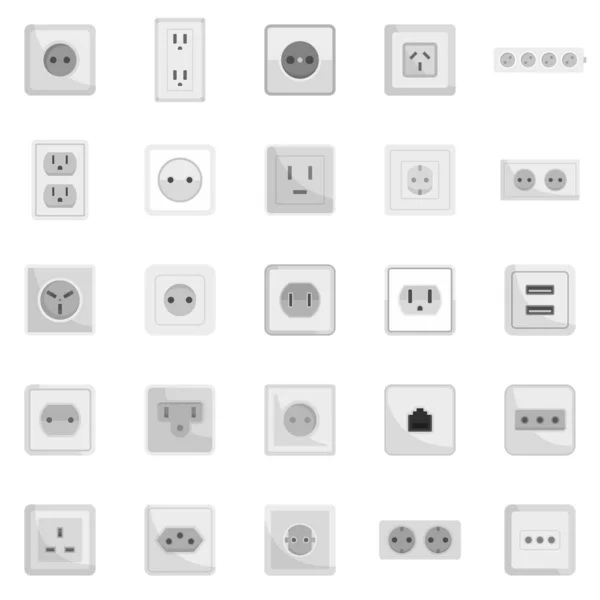 Conjunto de iconos de toma de corriente vector plano aislado — Vector de stock