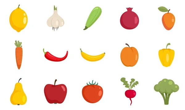 Icone alimentari biologici set vettore piatto isolato — Vettoriale Stock