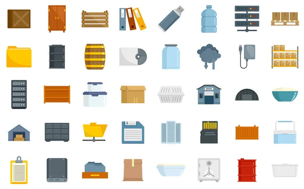 Storage icons set flat vector isolated — Stock Vector