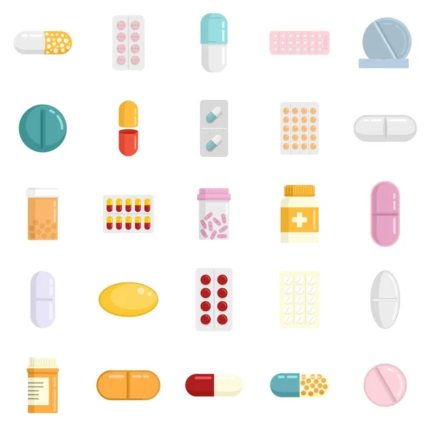 Pill icons set flat vector isolated — Stock Vector