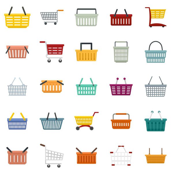 Cart supermarket icons set flat vector isolated