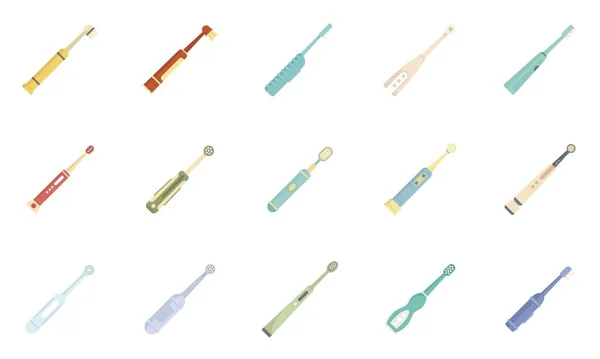 Iconos de cepillo de dientes eléctrico conjunto vector plano aislado — Vector de stock