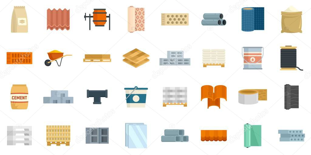 Construction materials icons set flat vector isolated