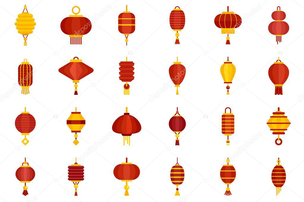 Chinese lantern icons set flat vector isolated