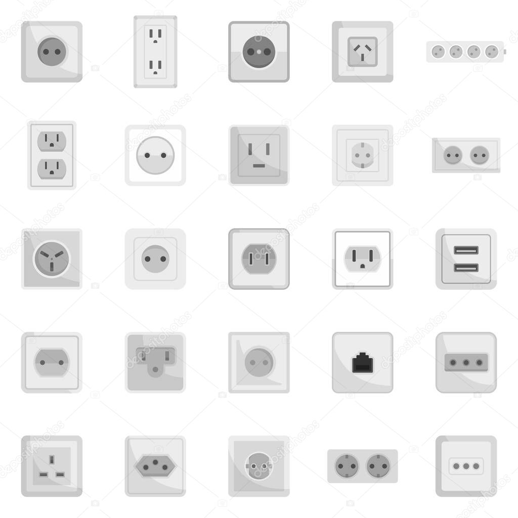 Power socket icons set flat vector isolated