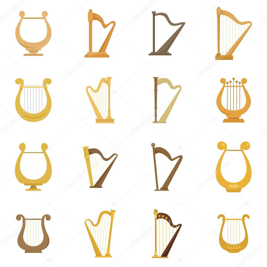 Harp icons set flat vector isolated