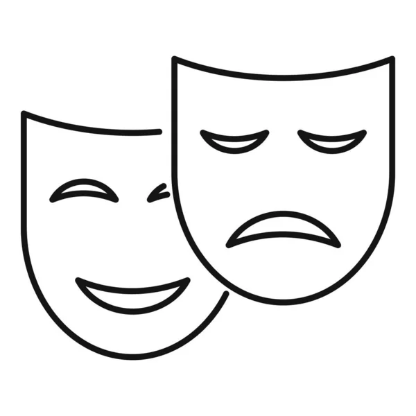 Vettore contorno icona maschera teatro. Drama maschera commedia — Vettoriale Stock