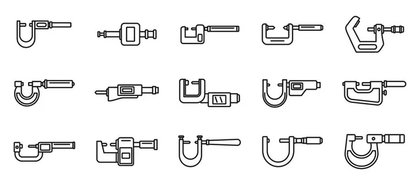 Ícones micrométricos industriais definir vetor contorno. Equipamento de engenharia —  Vetores de Stock