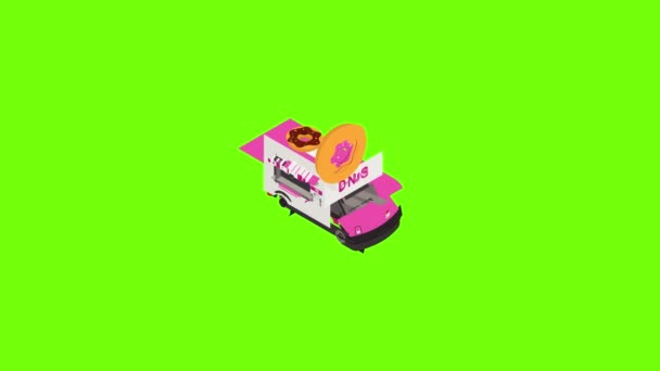 Анімація піктограм вантажівки з пончиками — стокове відео