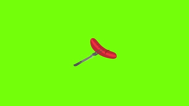 Salchicha fresca en la animación icono tenedor — Vídeos de Stock