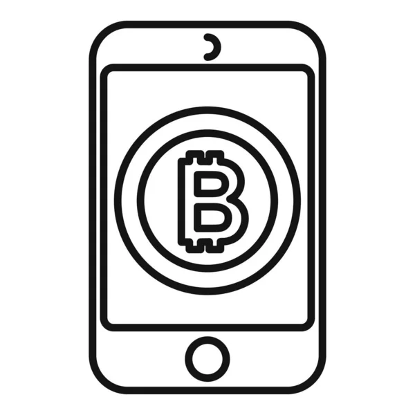 Mobilna ikona bitcoina zarys wektor. Kryptowaluta cyfrowa — Wektor stockowy