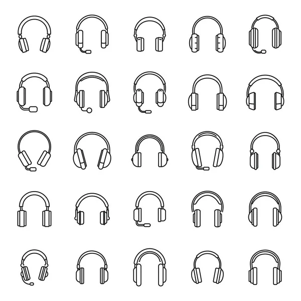 Audio headset icons set outline vector. Call accessory — Διανυσματικό Αρχείο
