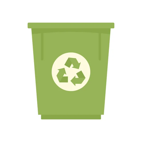 Icono de papelera de reciclaje verde vector plano aislado — Vector de stock