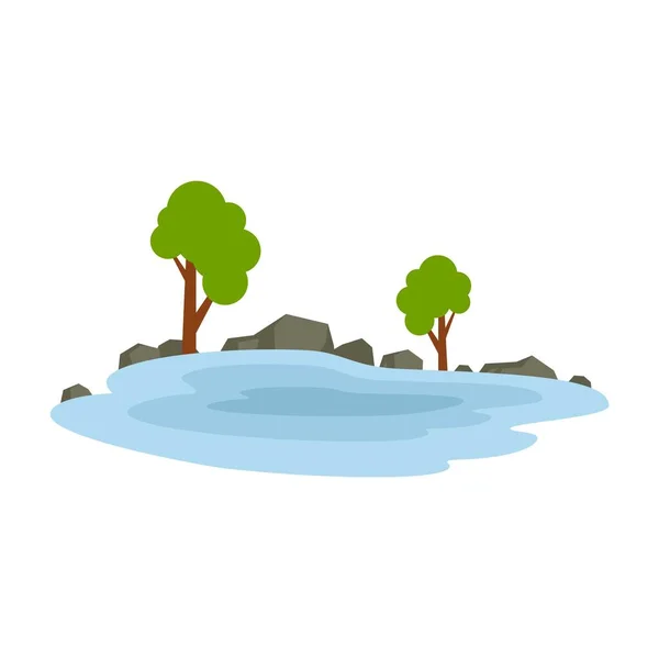 Bosque lago icono plano aislado vector — Vector de stock