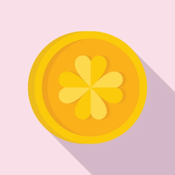 Gold clover coin icon flat vector. Irish golden coin — 图库矢量图片