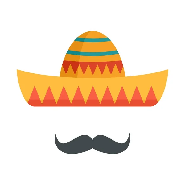 Sombrero e bigode ícone plana vetor isolado — Vetor de Stock