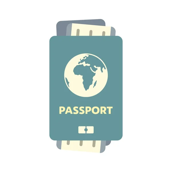 Pasaporte con el icono del billete plana vector aislado — Vector de stock