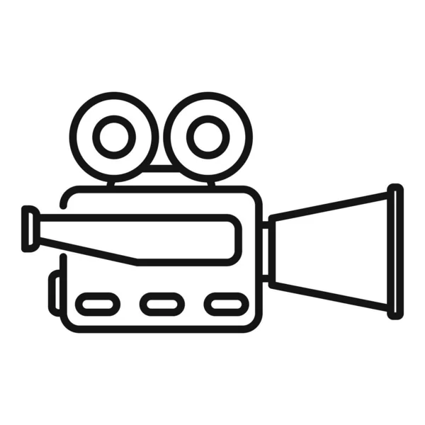 リールシネマカメラアイコンアウトラインベクトル。ビデオカメラ — ストックベクタ