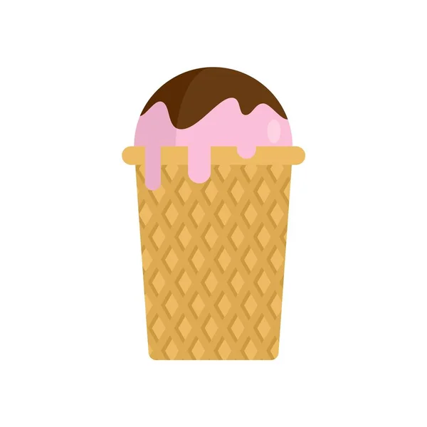 Ícone de sorvete de waffle vetor isolado plano — Vetor de Stock