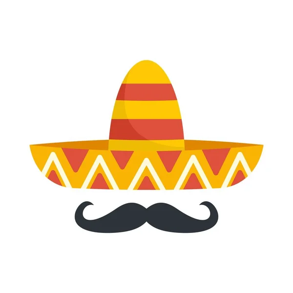 Ícone de bigode sombrero mexicano vetor isolado plano — Vetor de Stock