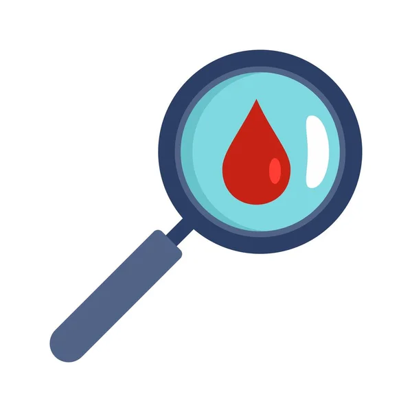 Caída de sangre bajo el icono de lupa plana vector aislado — Vector de stock