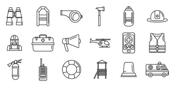 Les icônes du sauveteur définissent le vecteur de contour. Inondation par ouragan — Image vectorielle