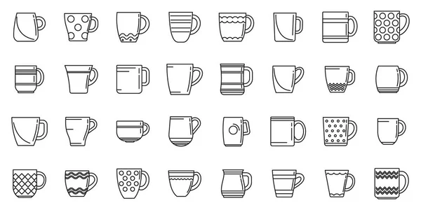 Ícones caneca definir vetor contorno. Xícara de café —  Vetores de Stock