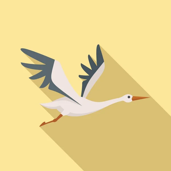 Fly bocian ikona płaski wektor. Ptak biały — Wektor stockowy