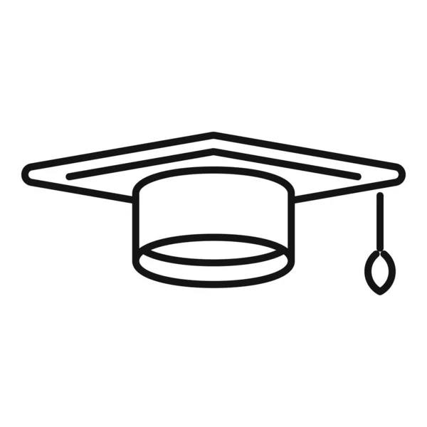 Réalisation chapeau icône de graduation contour vecteur. Diplôme universitaire — Image vectorielle
