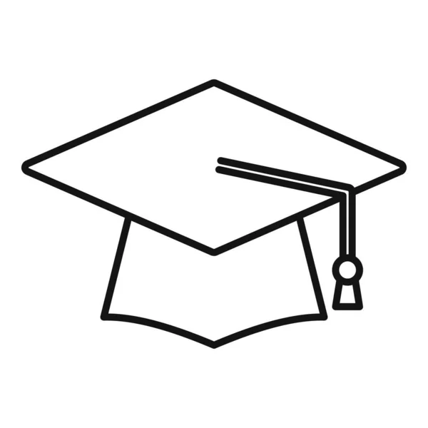 Studio laurea cappello icona contorno vettore. Diploma universitario — Vettoriale Stock