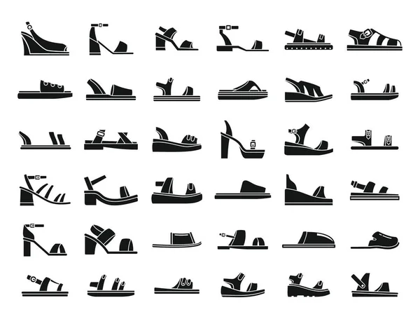 Sandalen-Symbole setzen einen einfachen Vektor. Fußschuhe — Stockvektor