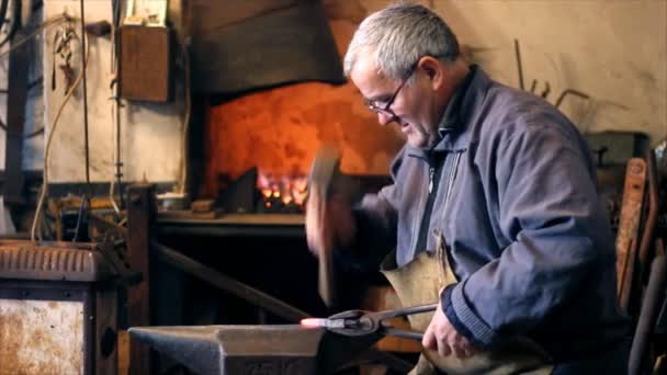 Kovářské práce s kladivem — Stock video