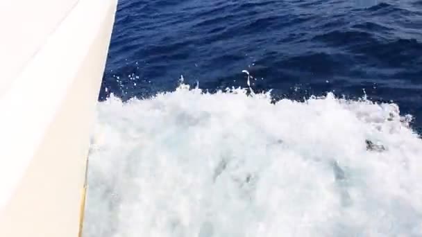 Berlayar perahu dengan percikan air — Stok Video