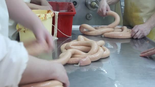 Traditional sausage in meat factory — Stock Video