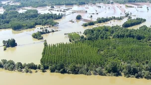 Letecký pohled na povodní řeky Sávy v Srbsku — Stock video